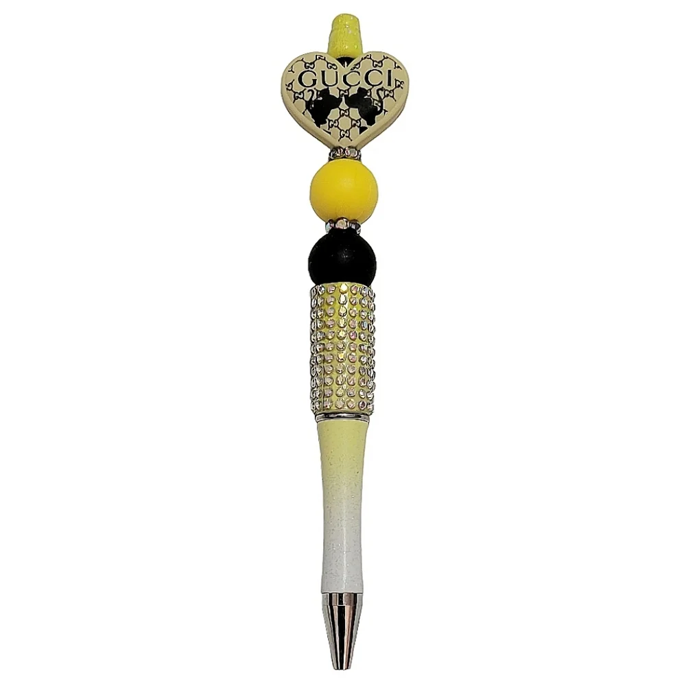 Fashion Bling Beaded Ballpoint Twist Pen Focal Bead Yellow